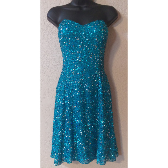 Scala Dresses & Skirts - Sequined turquoise A-line homecoming dress 8